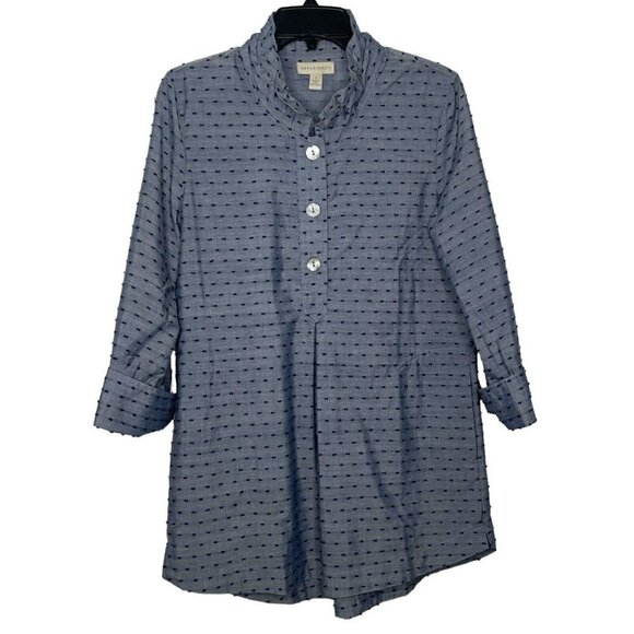 Appleseed's Clip-Dot Tunic Size Small Ruffled Collar 3/4 Sleeves Side Slits - Picture 1 of 6